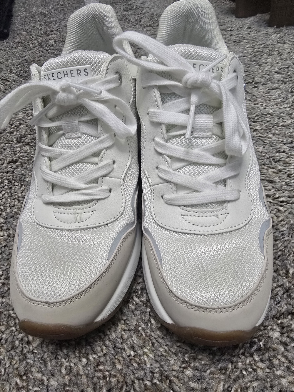 Skechers Women's White Mesh and Faux-Suede Sneakers - Picture 3 of 4